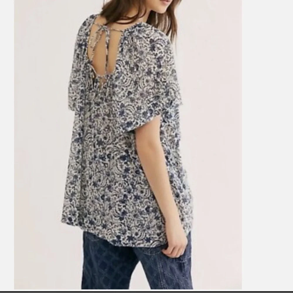 Free People Black and White Floral Blouse